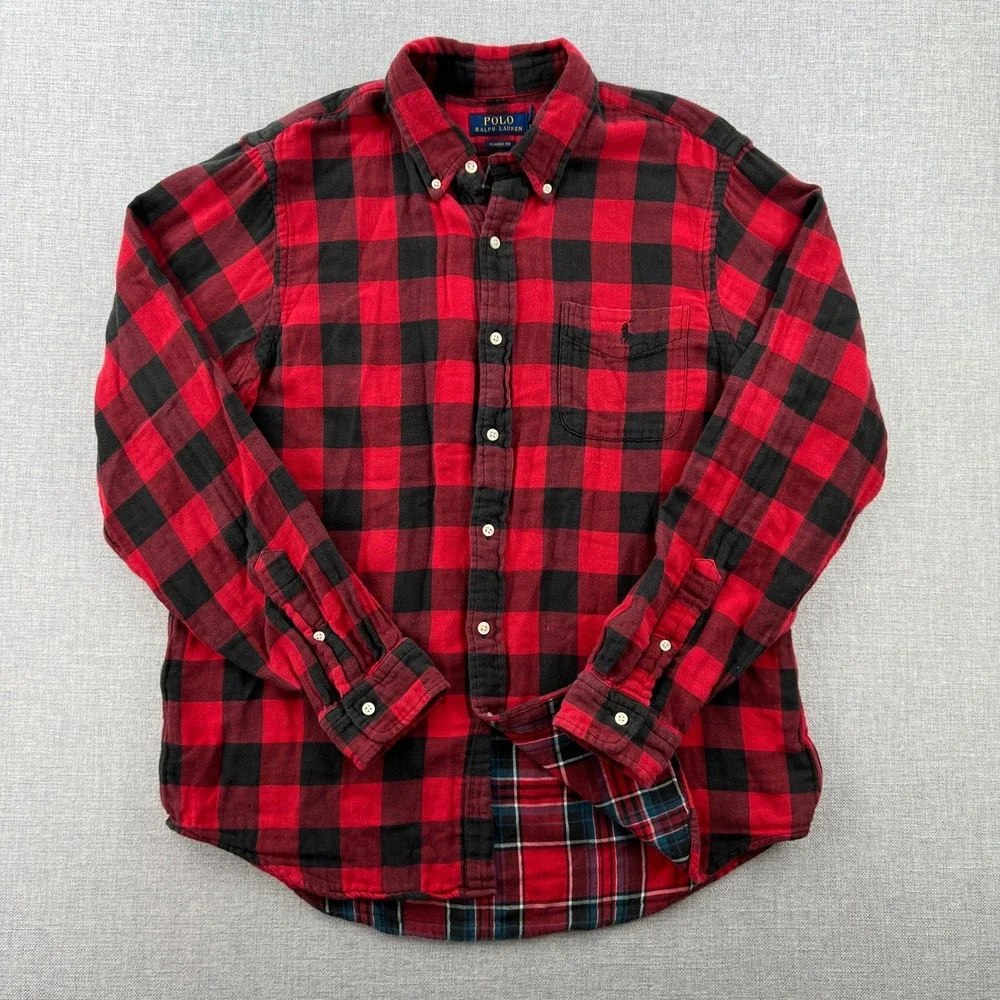 Polo Ralph Lauren Buffalo Plaid Flannel Shirt Men Large Red Black Double Faced